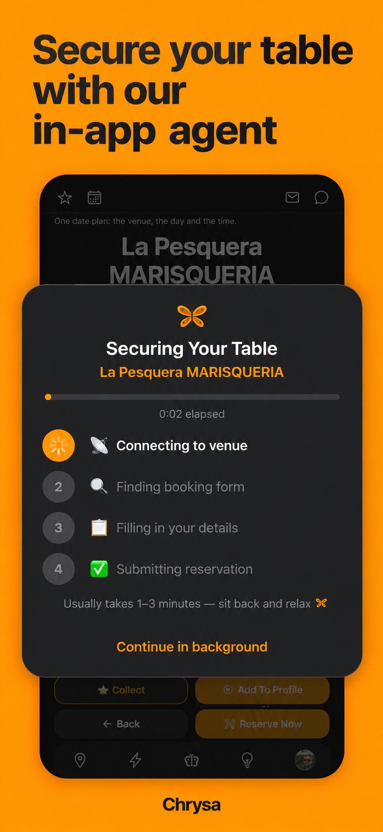 An in-app reservation request and its status